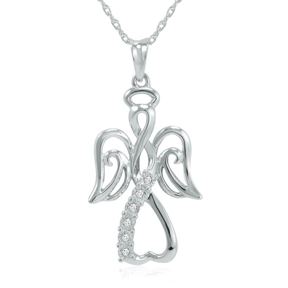 Winged Angel Journey Diamond Heart Pendant in Sterling Silver